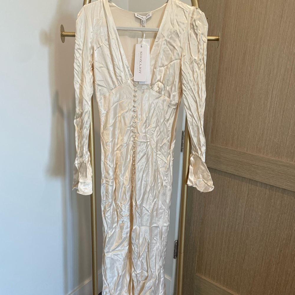 NWT Shona Joy La Lune Frill Cuff Bias Midi Dress in Cream - Picture 3 of 6